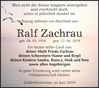 Traueranzeige von Ralf Zachrau von Mitteldeutsche Zeitung Wittenberg