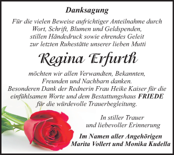 Traueranzeige von Regina Erfurth von Mitteldeutsche Zeitung Dessau-Roßlau