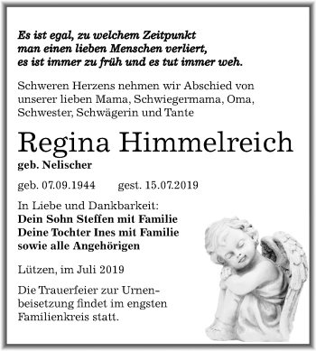Traueranzeige von Regina Himmelreich von Mitteldeutsche Zeitung Weißenfels