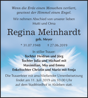 Traueranzeige von Regina Meinhardt von Mitteldeutsche Zeitung Bernburg