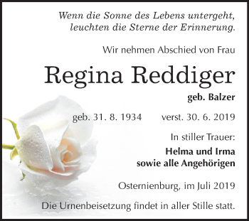 Traueranzeige von Regina Reddiger von Mitteldeutsche Zeitung Köthen