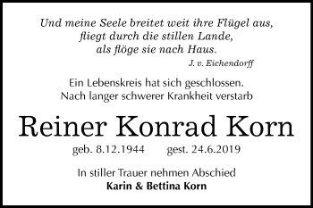 Traueranzeige von Reiner Konrad Korn von Super Sonntag Wittenberg