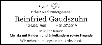 Traueranzeige von Reinfried Gaudszuhn von Mitteldeutsche Zeitung Weißenfels