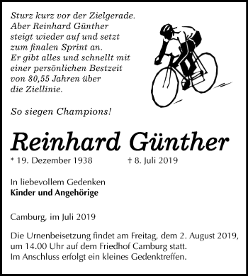Traueranzeige von Reinhard Günther von Mitteldeutsche Zeitung Naumburg/Nebra