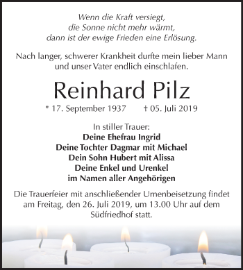 Traueranzeige von Reinhard Pilz von Mitteldeutsche Zeitung Halle/Saalkreis