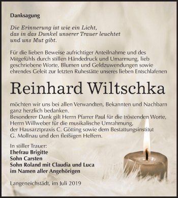 Traueranzeige von Reinhard Wiltschka von Mitteldeutsche Zeitung Merseburg/Querfurt