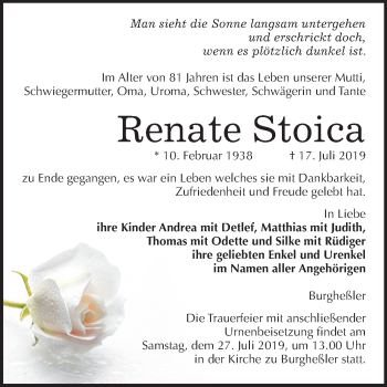Traueranzeige von Renate Stoica von Mitteldeutsche Zeitung Naumburg/Nebra