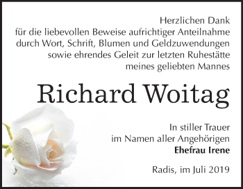 Traueranzeige von Richard Woitag von Super Sonntag Wittenberg