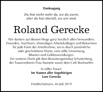 Traueranzeige von Roland Gerecke von Super Sonntag Quedlinburg