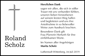 Traueranzeige von Roland Scholz von Mitteldeutsche Zeitung Wittenberg