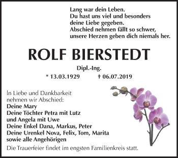 Traueranzeige von Rolf Bierstedt von Super Sonntag Dessau-Roßlau