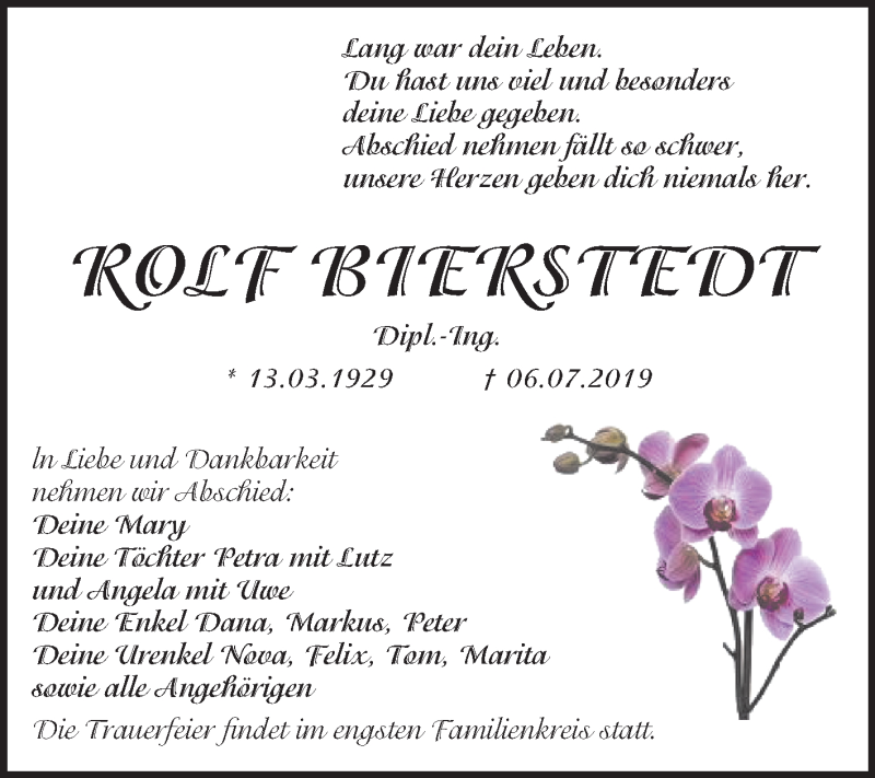  Traueranzeige für Rolf Bierstedt vom 12.07.2019 aus Mitteldeutsche Zeitung Wittenberg