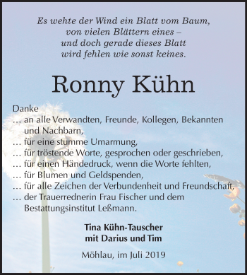 Traueranzeige von Ronny Kühn von Super Sonntag Wittenberg
