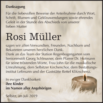 Traueranzeige von Rosi Müller von Mitteldeutsche Zeitung Wittenberg