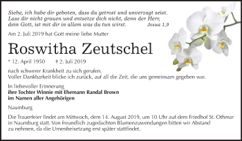 Traueranzeige von Roswitha Zeutschel von Mitteldeutsche Zeitung Naumburg/Nebra