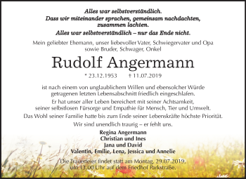 Traueranzeige von Rudolf Angermann von Super Sonntag Bernburg