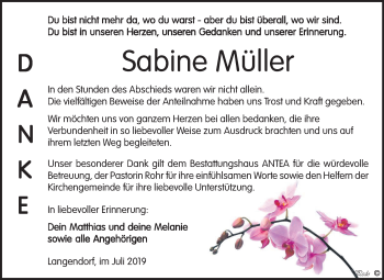 Traueranzeige von Sabine Müller von Mitteldeutsche Zeitung Zeitz