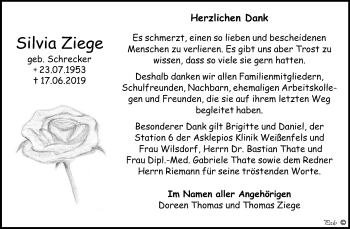 Traueranzeige von Silvia Ziege von Wochenspiegel Weißenfels