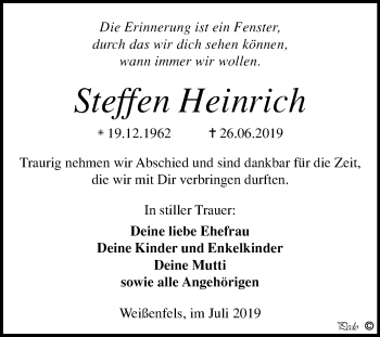 Traueranzeige von Steffen Heinrich von Wochenspiegel Weißenfels