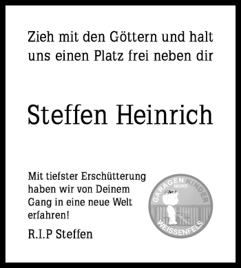 Traueranzeige von Steffen Heinrich von Wochenspiegel Weißenfels