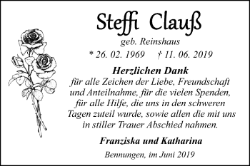 Traueranzeige von Steffi Clauß von Super Sonntag Sangerhausen