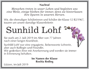 Traueranzeige von Sunhild Lohf von Wochenspiegel Weißenfels
