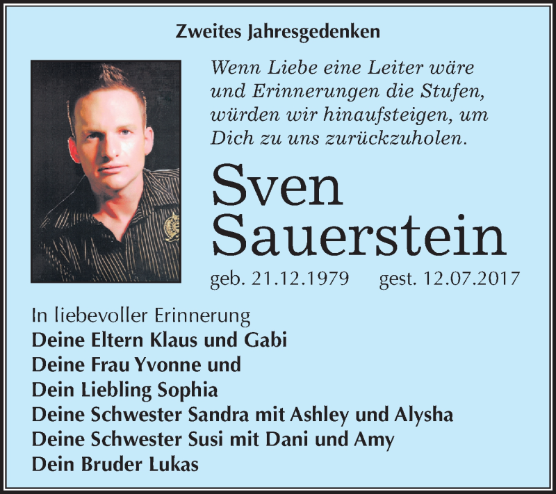  Traueranzeige für Sven Sauerstein vom 12.07.2019 aus Mitteldeutsche Zeitung Weißenfels
