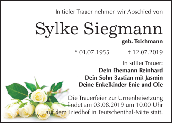 Traueranzeige von Sylke Siegmann von Mitteldeutsche Zeitung Halle/Saalkreis