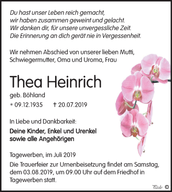 Traueranzeige von Thea Heinrich von Mitteldeutsche Zeitung Weißenfels