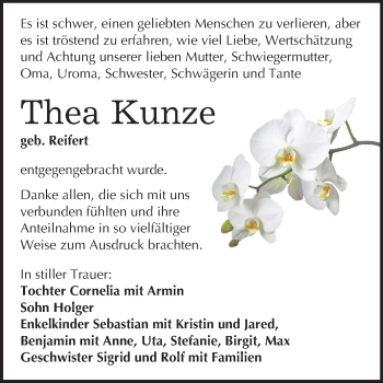 Traueranzeige von Thea Kunze von Wochenspiegel Naumburg/Nebra