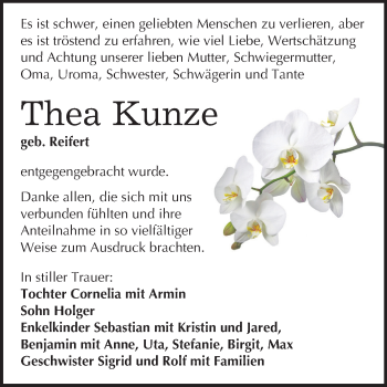 Traueranzeige von Thea Kunze von Mitteldeutsche Zeitung Weißenfels