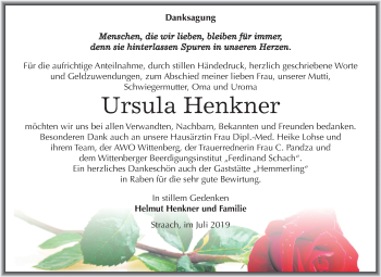 Traueranzeige von Ursula Henkner von Mitteldeutsche Zeitung Wittenberg