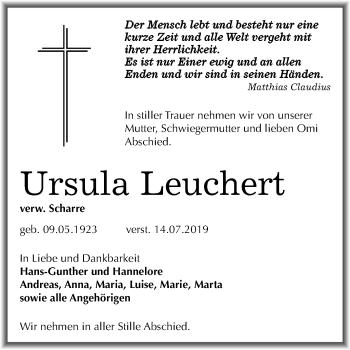 Traueranzeige von Ursula Leuchert von Mitteldeutsche Zeitung Zeitz