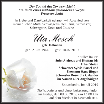 Traueranzeige von Uta Mosch von Super Sonntag Merseburg/Querfurt