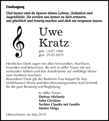 Traueranzeige von Uwe Kratz von Wochenspiegel Merseburg/Querfurt