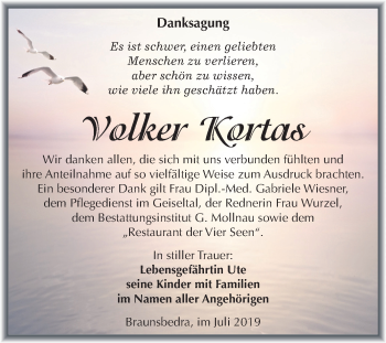 Traueranzeige von Volker Korstas von Mitteldeutsche Zeitung Merseburg/Querfurt