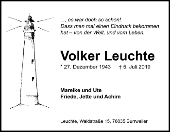 Traueranzeige von Volker Leuchte von Mitteldeutsche Zeitung Halle/Saalkreis