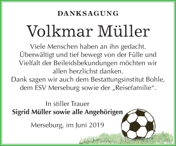 Traueranzeige von Volkmar Müller von Wochenspiegel Merseburg/Querfurt