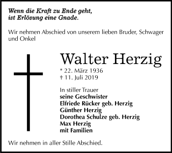 Traueranzeige von Walter Herzig von Mitteldeutsche Zeitung Zeitz