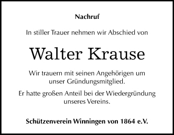 Traueranzeige von Walter Krause von Mitteldeutsche Zeitung Aschersleben