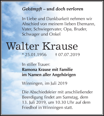 Traueranzeige von Walter Krause von Mitteldeutsche Zeitung Aschersleben