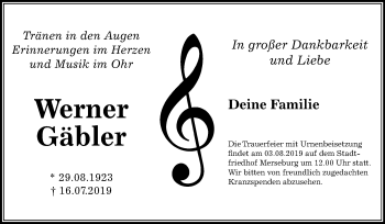 Traueranzeige von Werner Gäbler von Mitteldeutsche Zeitung Merseburg/Querfurt