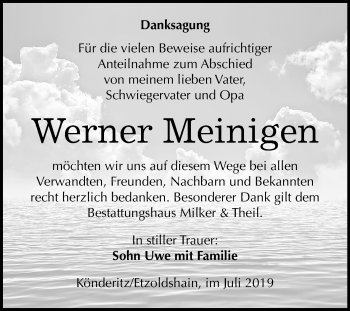 Traueranzeige von Werner Meinigen von Mitteldeutsche Zeitung Zeitz