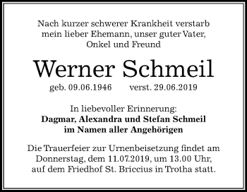 Traueranzeige von Werner Schmeil von Mitteldeutsche Zeitung Halle/Saalkreis