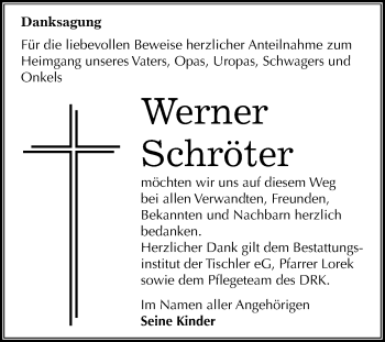 Traueranzeige von Werner Schröter von Mitteldeutsche Zeitung Wittenberg