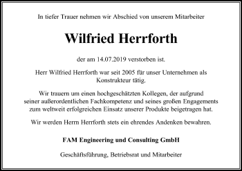 Traueranzeige von Wilfried Herrforth von Mitteldeutsche Zeitung 