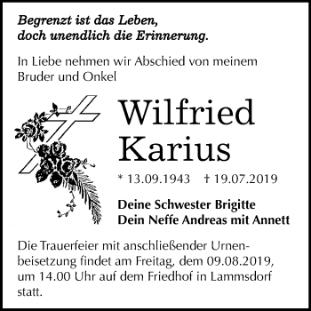 Traueranzeige von Wilfried Karius von Mitteldeutsche Zeitung Wittenberg