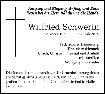 Traueranzeige von Wilfried Schwerin von Mitteldeutsche Zeitung Halle/Saalkreis