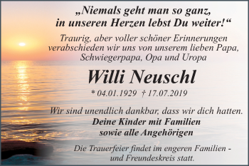 Traueranzeige von Willi Neuschl von Super Sonntag Dessau-Roßlau