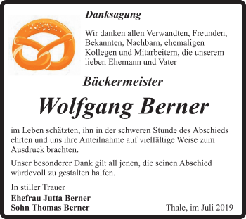 Traueranzeige von Wolfgang Berner von Super Sonntag Quedlinburg